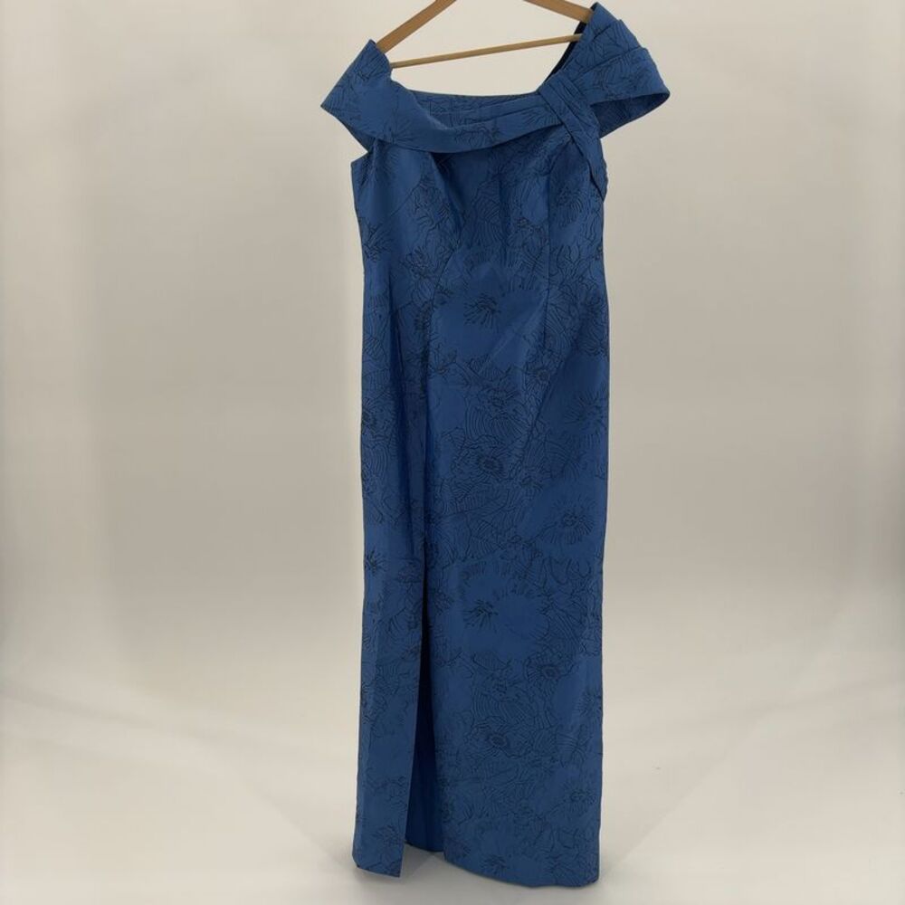Teri Jon by Rickie Freeman Jacquard Asymmetrical Bow Shoulder Gown